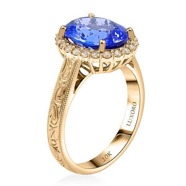 Certified & Appraised Luxoro 10K Yellow Gold AAA Tanzanite Diamond (I2) (0.33 Cts) Ring 5.05 Ctw