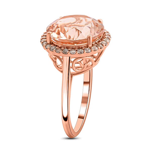 Certified & Appraised Luxoro 14K Rose Gold AAA Marropino Morganite And G-H I2 Diamond Ring 7.50 Ctw