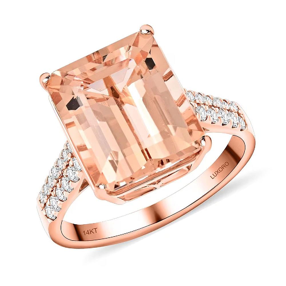 Certified & Appraised Luxoro 14K Rose Gold AAA Marropino Morganite and I2 Diamond Ring 6.15 ctw