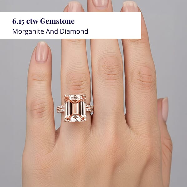 Certified & Appraised Luxoro 14K Rose Gold AAA Marropino Morganite And I2 Diamond Ring 6.15 Ctw