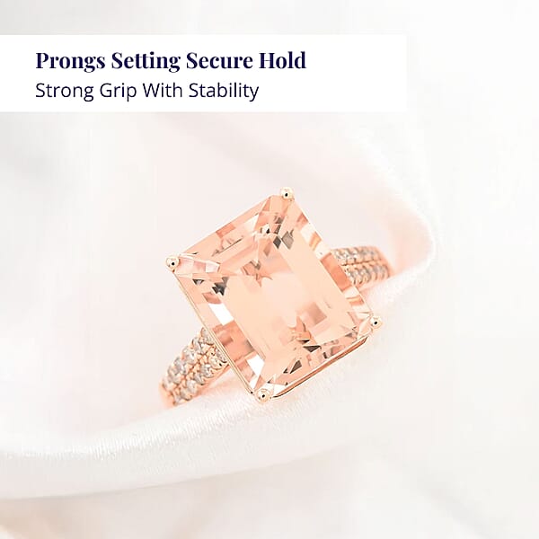 Certified & Appraised Luxoro 14K Rose Gold AAA Marropino Morganite And I2 Diamond Ring 6.15 Ctw