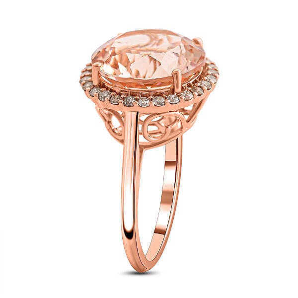 Certified & Appraised Luxoro 14K Rose Gold AAA Marropino Morganite And G-H I2 Diamond Ring 7.50 Ctw