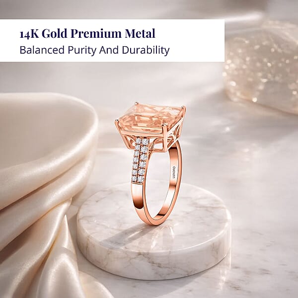 Certified & Appraised Luxoro 14K Rose Gold AAA Marropino Morganite And I2 Diamond Ring 6.15 Ctw