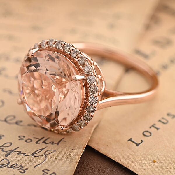 Certified & Appraised Luxoro 14K Rose Gold AAA Marropino Morganite And G-H I2 Diamond Ring 7.50 Ctw