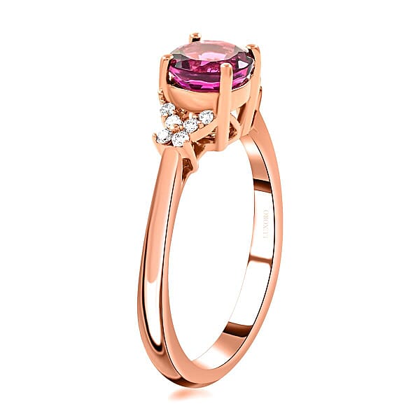 Certified & Appraised Luxoro 14K Rose Gold AAA Ouro Fino Rubellite And G-H I2 Diamond Ring 1.00 Ctw