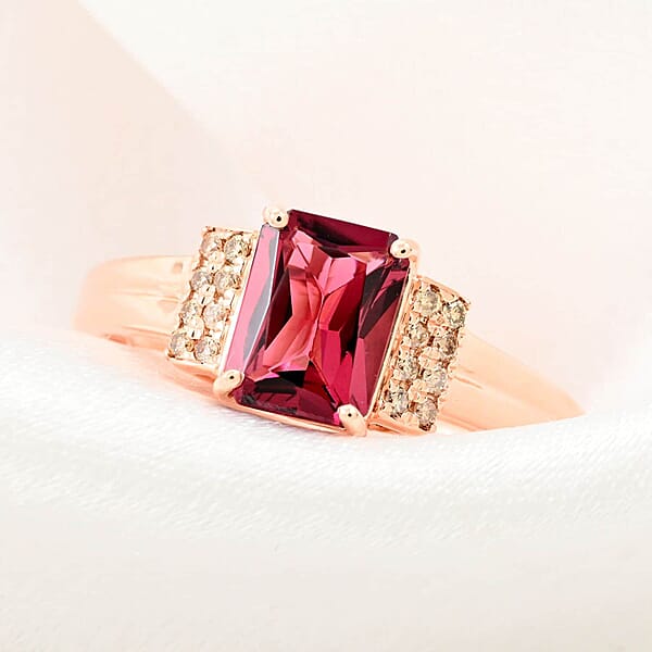 Certified & Appraised Luxoro 14K Rose Gold AAA Ouro Fino Rubellite And G-H I2 Diamond Ring 1.80 Ctw