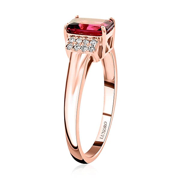 Certified & Appraised Luxoro 14K Rose Gold AAA Ouro Fino Rubellite And G-H I2 Diamond Ring 1.80 Ctw