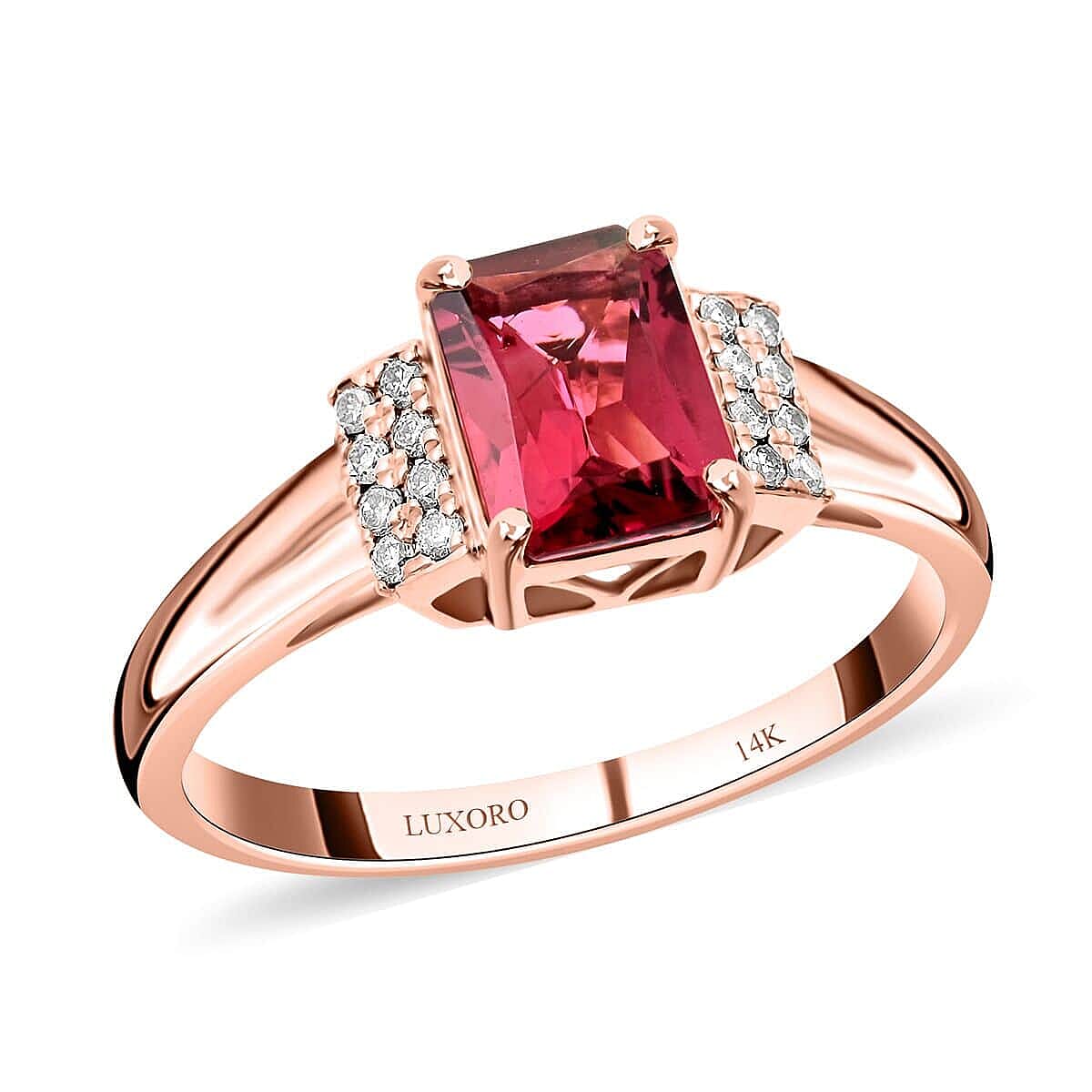 Certified & Appraised Luxoro 14K Rose Gold AAA Ouro Fino Rubellite and G-H I2 Diamond Ring 1.80 ctw