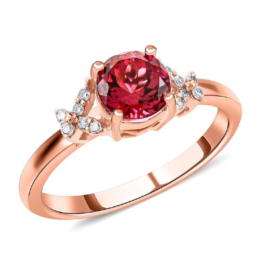 Certified & Appraised Luxoro 14K Rose Gold AAA Ouro Fino Rubellite and G-H I2 Diamond Ring 1.00 ctw