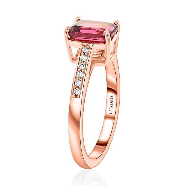 Certified & Appraised Luxoro 14K Rose Gold AAA Ouro Fino Rubellite And G-H I2 Diamond Ring 1.50 Ctw
