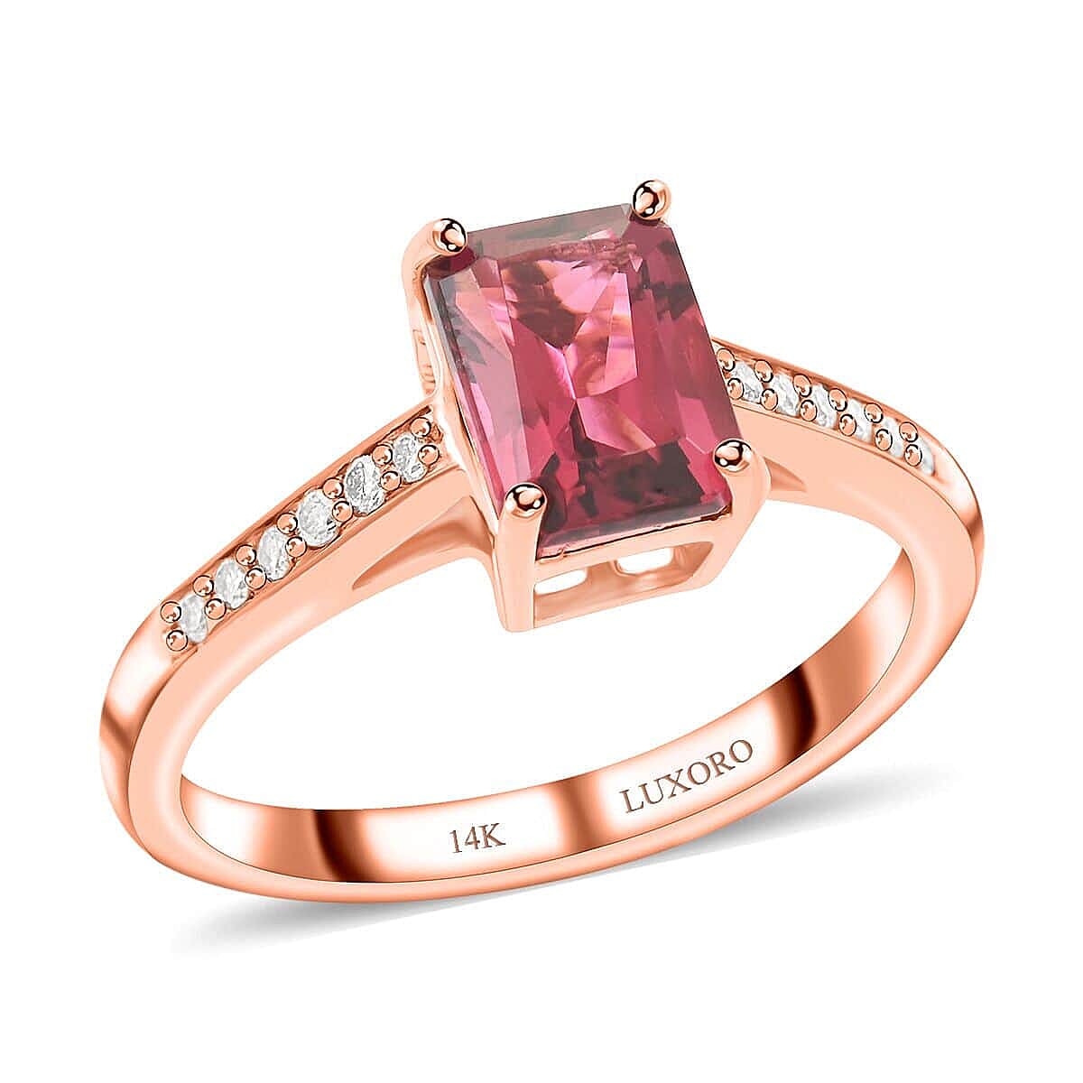 Certified & Appraised Luxoro 14K Rose Gold AAA Ouro Fino Rubellite and G-H I2 Diamond Ring 1.50 ctw