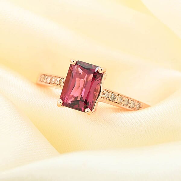 Certified & Appraised Luxoro 14K Rose Gold AAA Ouro Fino Rubellite And G-H I2 Diamond Ring 1.50 Ctw