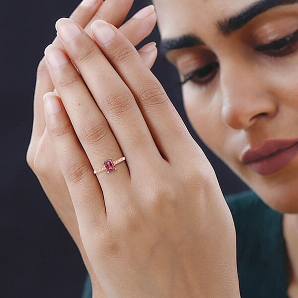 Certified & Appraised Luxoro 14K Rose Gold AAA Ouro Fino Rubellite And G-H I2 Diamond Ring 1.50 Ctw