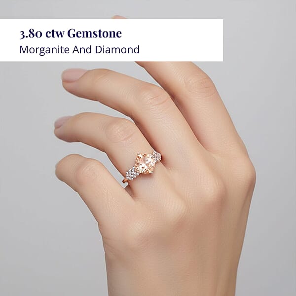Certified & Appraised Luxoro 14K Rose Gold AAA Pink Morganite And G-H I2 Diamond Ring 4.68 Grams 4.80 Ctw