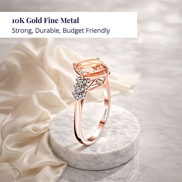 Certified & Appraised Luxoro 14K Rose Gold AAA Pink Morganite And G-H I2 Diamond Ring 4.68 Grams 4.80 Ctw