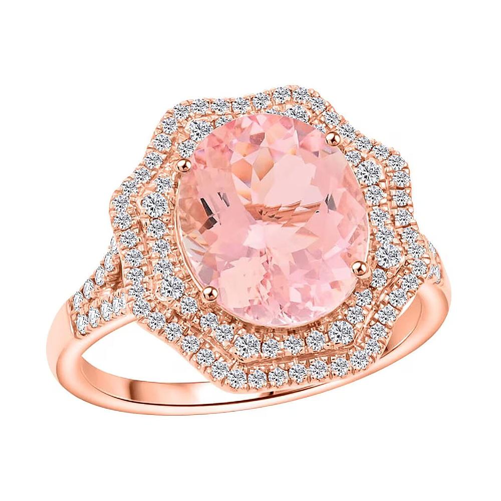 Certified & Appraised Luxoro 14K Rose Gold AAA Pink Morganite and G-H I2 Diamond Ring 4.68 Grams 4.80 ctw