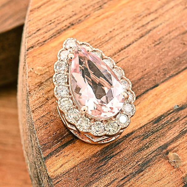 Certified & Appraised Luxoro 14K Rose Gold AAA Pink Morganite And G-H I2 Diamond Pendant Without Chain 1.55 Ctw
