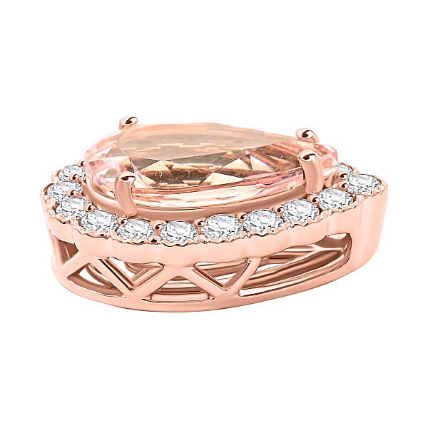 Certified & Appraised Luxoro 14K Rose Gold AAA Pink Morganite And G-H I2 Diamond Pendant Without Chain 1.55 Ctw