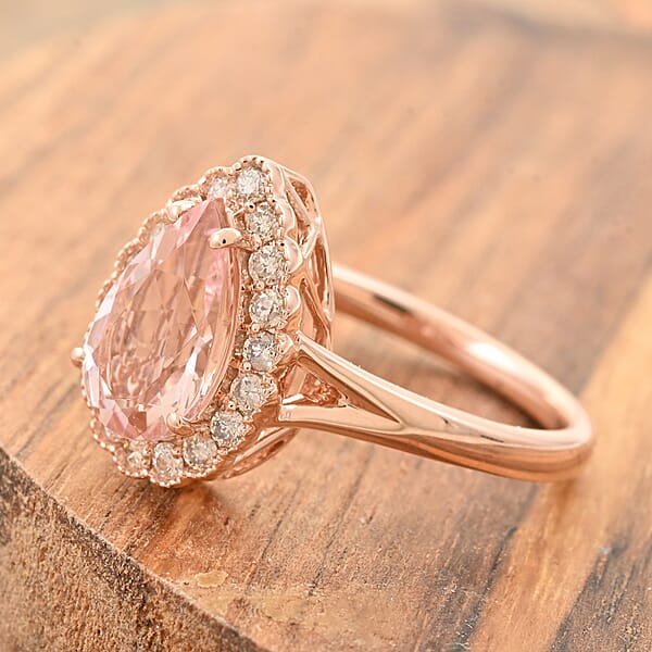 Certified & Appraised Luxoro 14K Rose Gold AAA Pink Morganite And G-H I2 Diamond Ring 1.50 Ctw