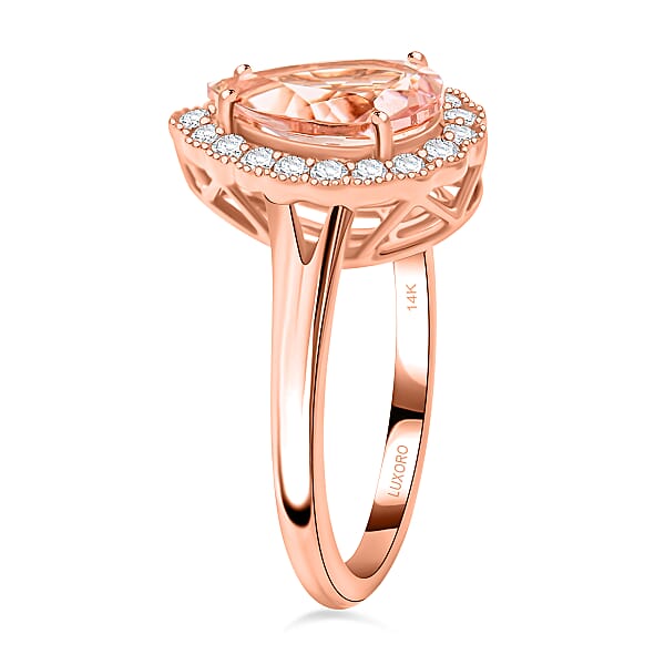 Certified & Appraised Luxoro 14K Rose Gold AAA Pink Morganite And G-H I2 Diamond Ring 1.50 Ctw