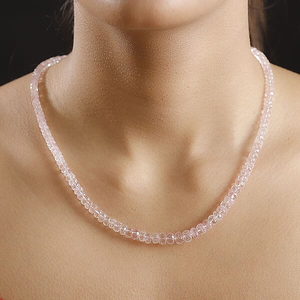Certified & Appraised Luxoro 14K Rose Gold AAA Pink Morganite Beaded Necklace (18-20 Inches) 100.00 Ctw
