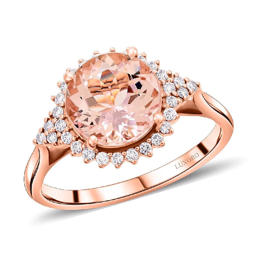 Certified & Appraised Luxoro 14K Rose Gold AAA Pink Morganite and G-H I2 Diamond Sunburst Ring 2.75 ctw