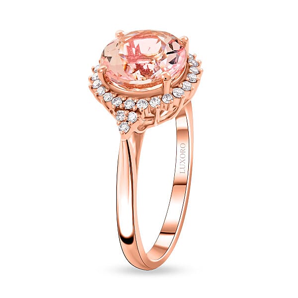 Certified & Appraised Luxoro 14K Rose Gold AAA Pink Morganite And G-H I2 Diamond Sunburst Ring 2.75 Ctw