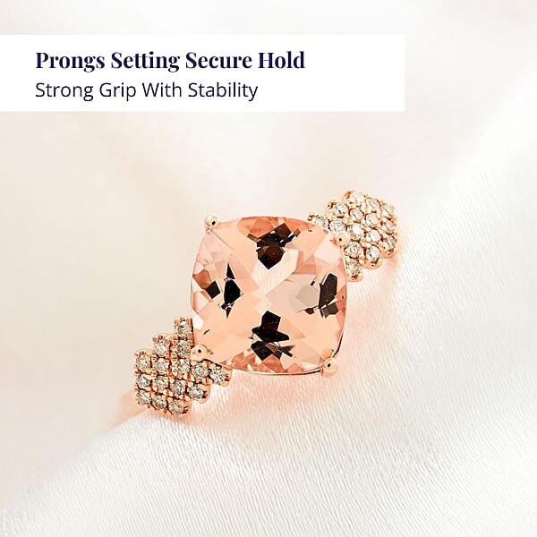 Certified & Appraised Luxoro 14K Rose Gold AAA Pink Morganite And G-H I2 Diamond Ring 4.68 Grams 4.80 Ctw