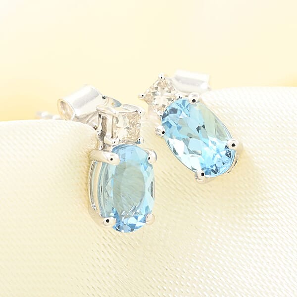 Certified & Appraised Luxoro 14K White Gold AAA Santa Maria Aquamarine And I2 Diamond Earrings 1.00 Ctw