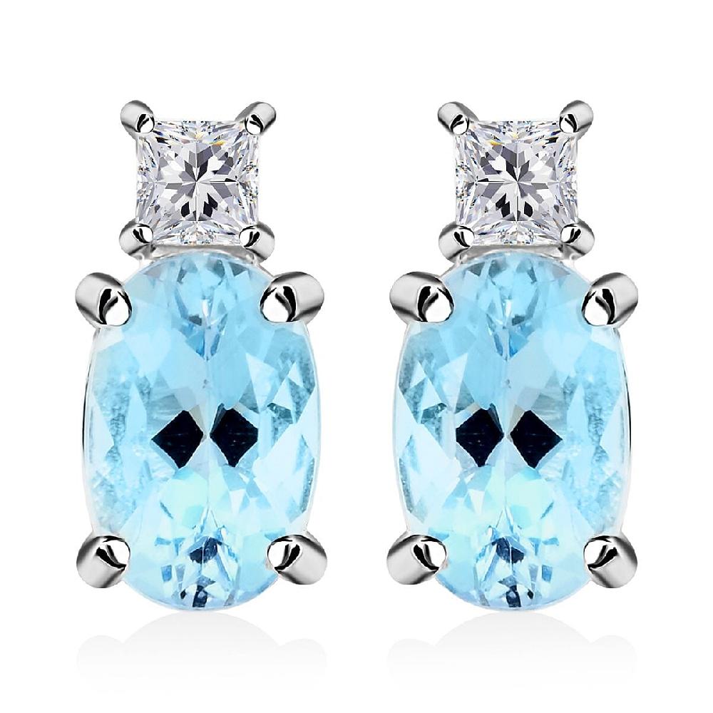 Certified & Appraised Luxoro 14K White Gold AAA Santa Maria Aquamarine and I2 Diamond Earrings 1.00 ctw