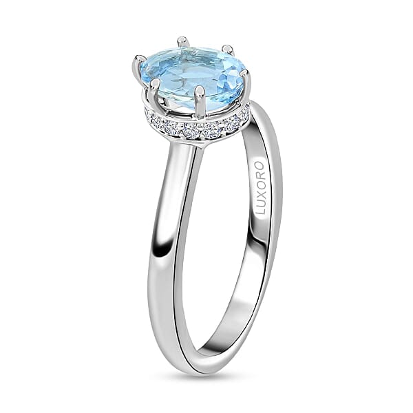 Certified & Appraised Luxoro 14K White Gold AAA Santa Maria Aquamarine Diamond (I2) (0.18 Cts) Ring 1.25 Ctw