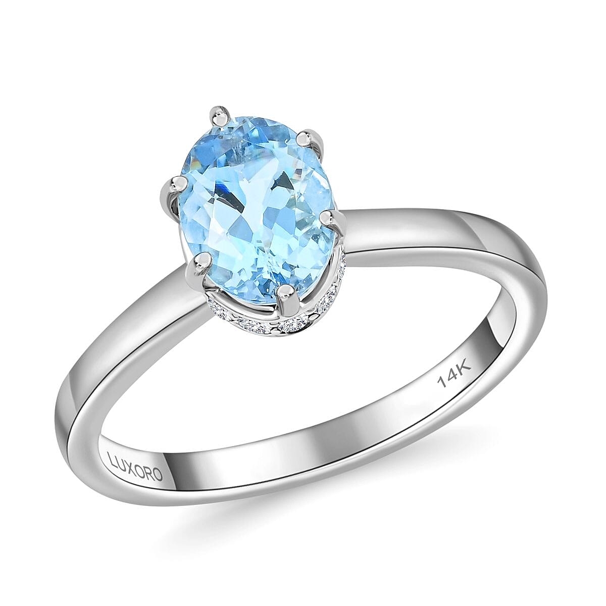 Certified & Appraised Luxoro 14K White Gold AAA Santa Maria Aquamarine Diamond (I2) (0.18 cts) Ring 1.25 ctw