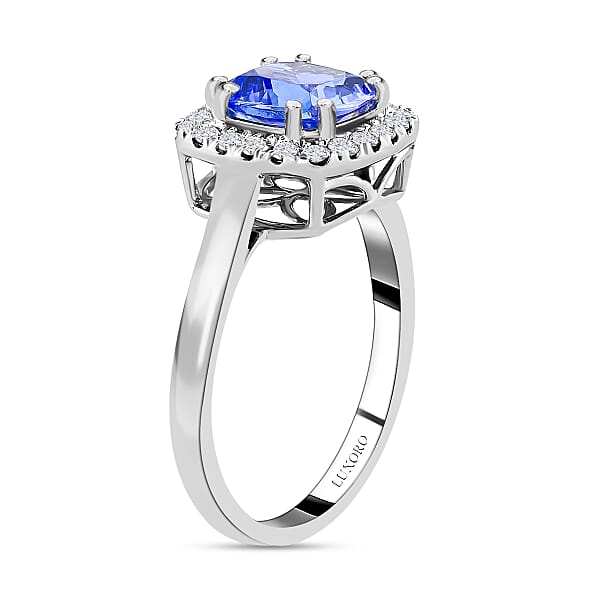 Certified & Appraised Luxoro 14K White Gold AAA Tanzanite Diamond Halo Ring Wedding Rings For Women Promise Rings 2.20 Ctw (Del. In 10-15 Days)