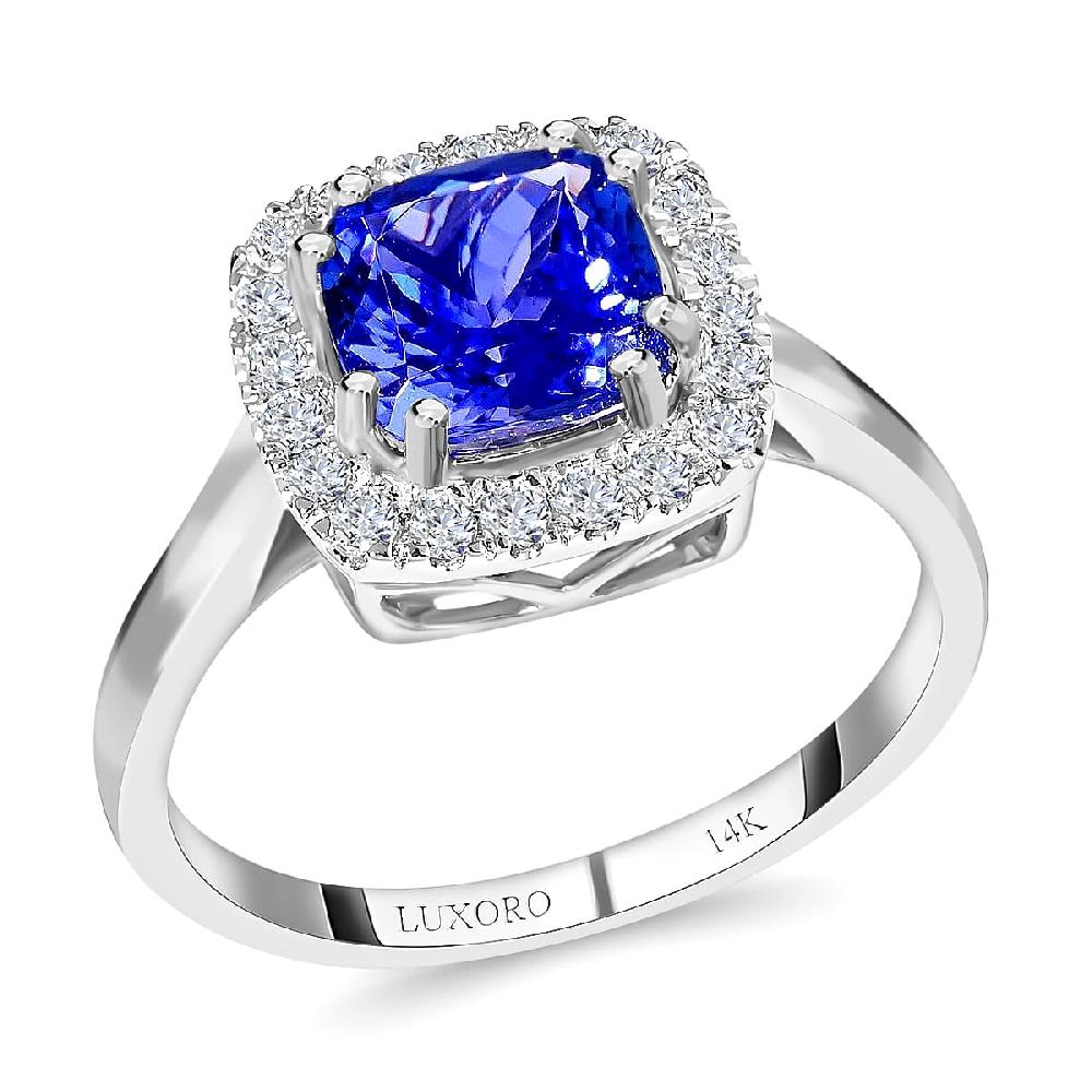 Certified & Appraised Luxoro 14K White Gold AAA Tanzanite Diamond Halo Ring Wedding Rings For Women Promise Rings 2.20 ctw (Del. in 10-15 Days)