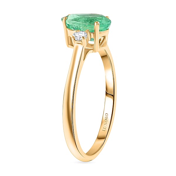 Certified & Appraised Luxoro 14K Yellow Gold AAA Boyaca Colombian Emerald And G-H I2 Diamond Ring 1.00 Ctw