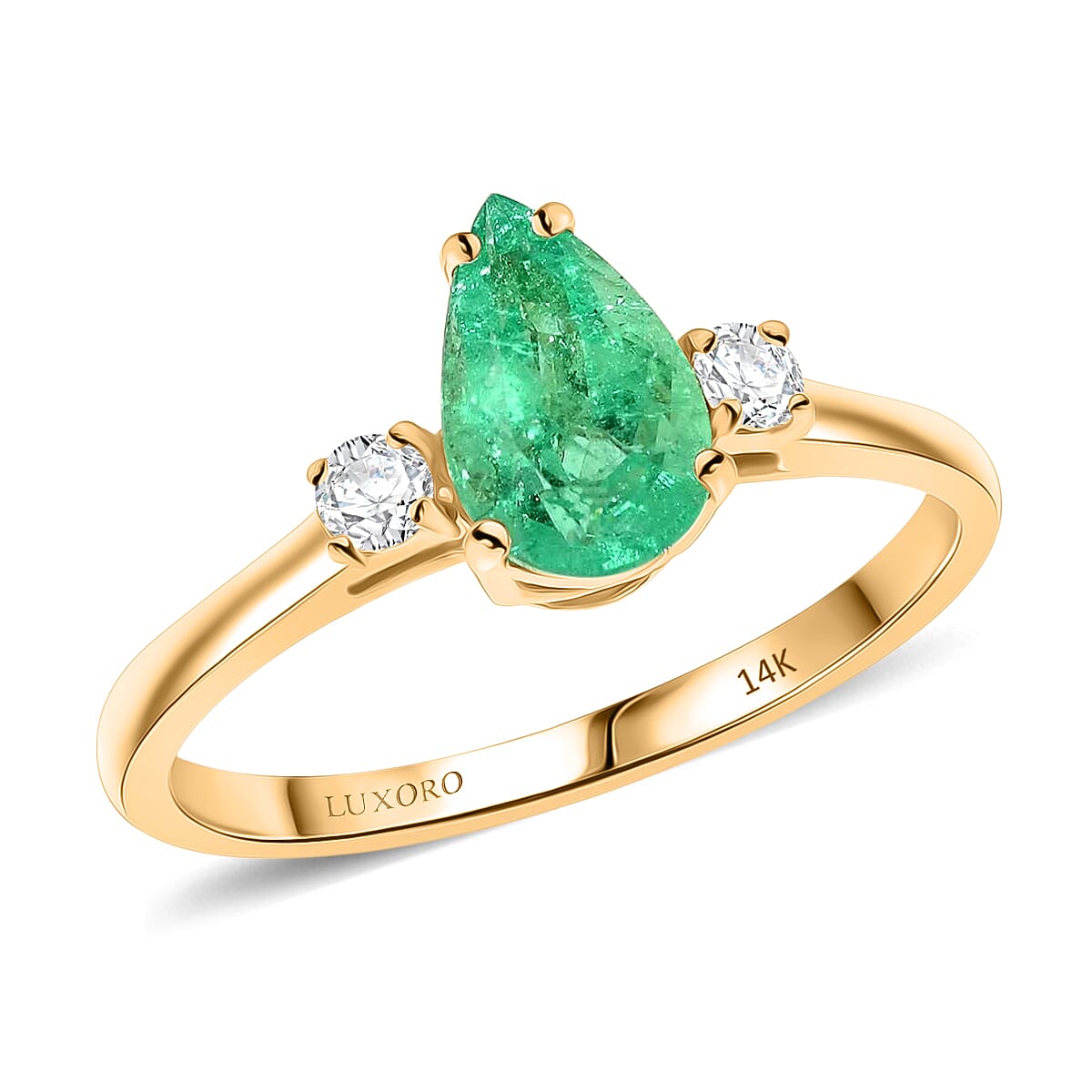 Certified & Appraised Luxoro 14K Yellow Gold AAA Boyaca Colombian Emerald and G-H I2 Diamond Ring 1.00 ctw