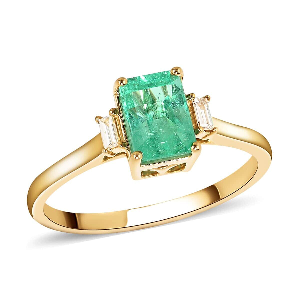 Certified & Appraised Luxoro 14K Yellow Gold AAA Boyaca Colombian Emerald and G-H I2 Diamond Ring 1.20 ctw