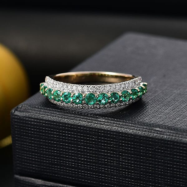Certified & Appraised Luxoro 14K Yellow Gold AAA Boyaca Colombian Emerald Diamond (G-H I2) (0.30 Cts) Ring (Del. In 7-10 Days) 1.10 Ctw