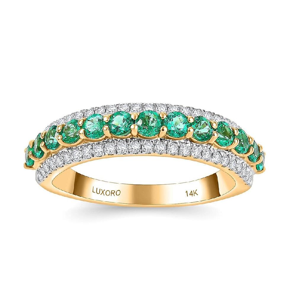 Certified & Appraised Luxoro 14K Yellow Gold AAA Boyaca Colombian Emerald Diamond (G-H I2) (0.30 cts) Ring (Del. in 7-10 Days) 1.10 ctw