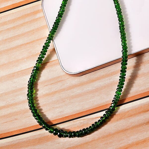 Certified & Appraised Luxoro 14K Yellow Gold AAA Chrome Diopside Beaded Necklace 18-20 Inches 70.00 Ctw