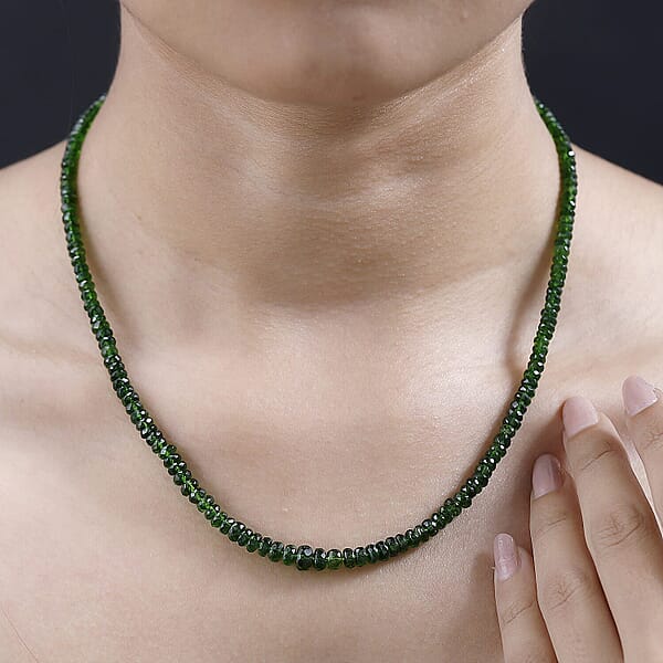 Certified & Appraised Luxoro 14K Yellow Gold AAA Chrome Diopside Beaded Necklace 18-20 Inches 70.00 Ctw