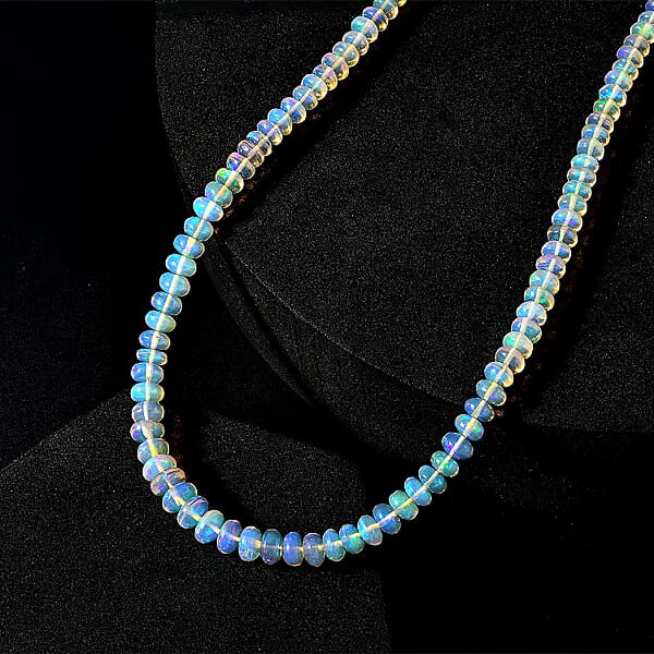 Certified & Appraised Luxoro 14K Yellow Gold AAA Ethiopian Welo Opal Beaded Graduated Necklace 18 Inches With 2 Inch Extender 65.00 Ctw