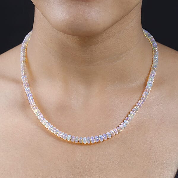 Certified & Appraised Luxoro 14K Yellow Gold AAA Ethiopian Welo Opal Beaded Graduated Necklace 18 Inches With 2 Inch Extender 65.00 Ctw