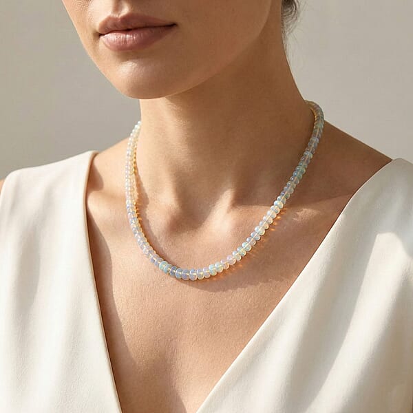 Certified & Appraised Luxoro 14K Yellow Gold AAA Ethiopian Welo Opal Beaded Graduated Necklace 18 Inches With 2 Inch Extender 65.00 Ctw