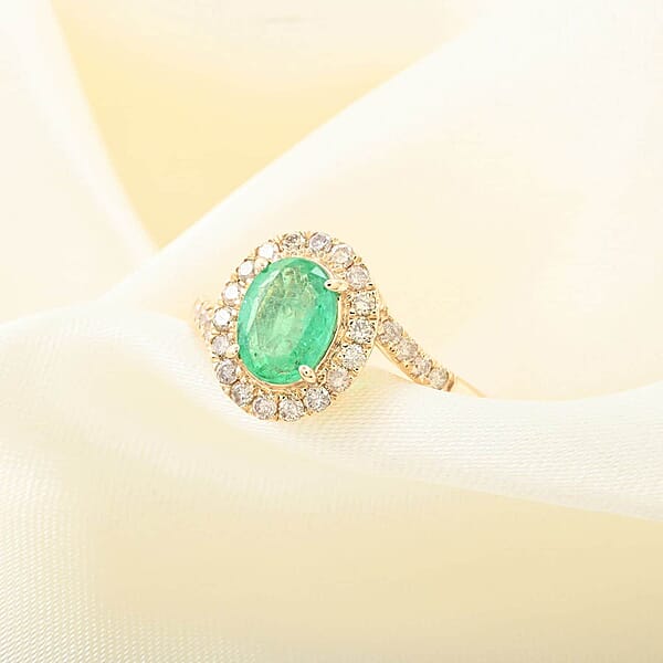 Certified & Appraised Luxoro 14K Yellow Gold AAA Ethiopian Emerald And I2 Diamond Ring 1.60 Ctw