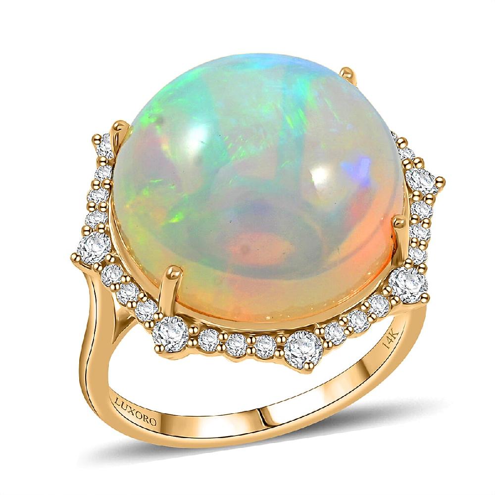 Certified & Appraised Luxoro 14K Yellow Gold AAA Ethiopian Welo Opal and Diamond Ring 4.60 Grams 11.60 ctw