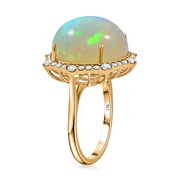 Certified & Appraised Luxoro 14K Yellow Gold AAA Ethiopian Welo Opal And Diamond Ring 4.60 Grams 11.60 Ctw