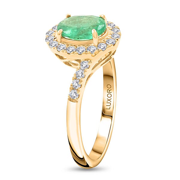 Certified & Appraised Luxoro 14K Yellow Gold AAA Ethiopian Emerald Diamond (I2) (0.40 Cts) Bypass Halo Ring 1.60 Ctw