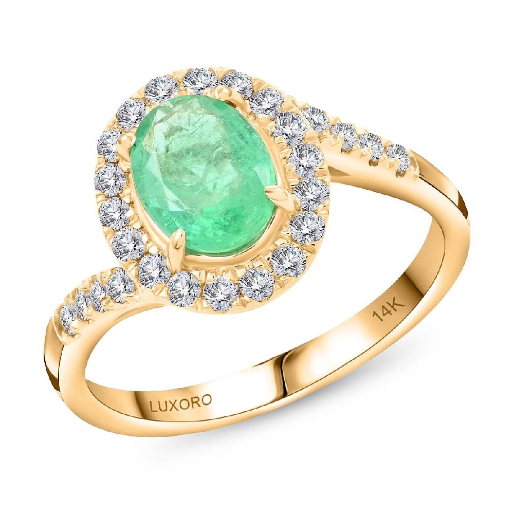 Certified & Appraised Luxoro 14K Yellow Gold AAA Ethiopian Emerald Diamond (I2) (0.40 cts) Bypass Halo Ring 1.60 ctw