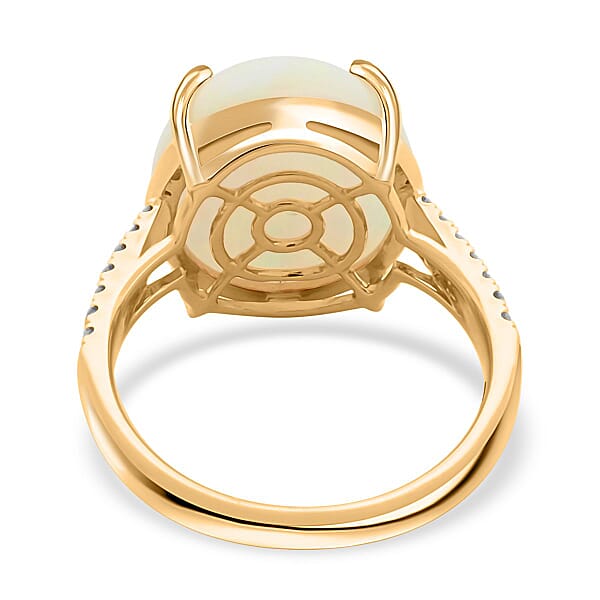 Certified & Appraised Luxoro 14K Yellow Gold AAA Ethiopian Welo Opal And G-H I2 White Diamond Ring 6.10 Ctw